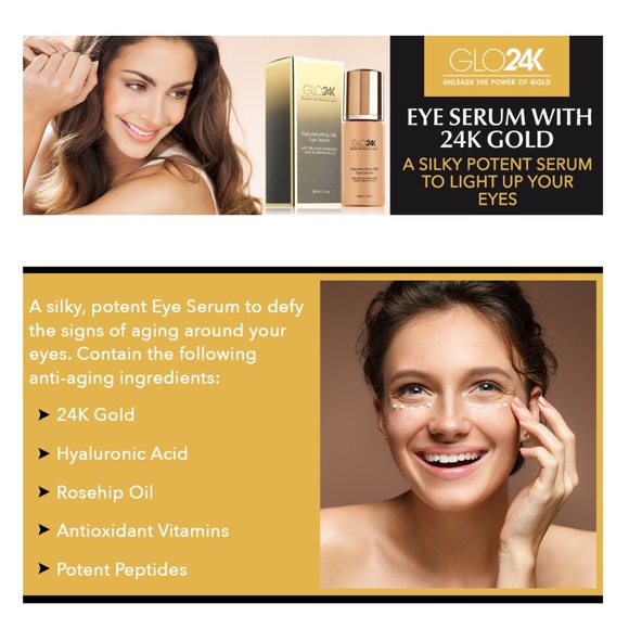 GLO24K NIB Rejuvenating 24k Eye Serum ✨Hyaluronic Acid & Vit. A,C,E 🇺🇸FLASHSALE - Picture 8 of 12